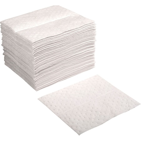 Global Industrial Sorbent Pad, Oil, 15 in x 18 in, White, Polypropylene, 100 PK B2305920